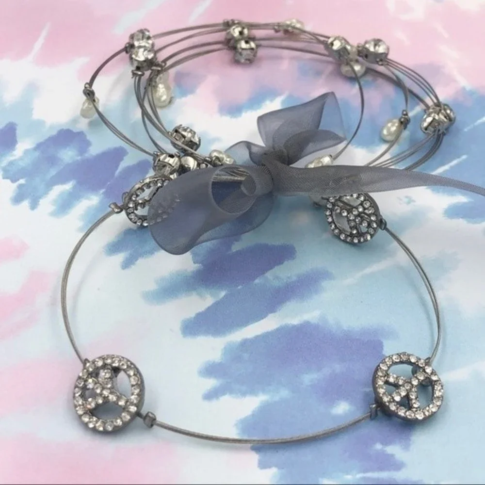 🌼 Peace Sign Wire Illusion Bangle Bracelet Set